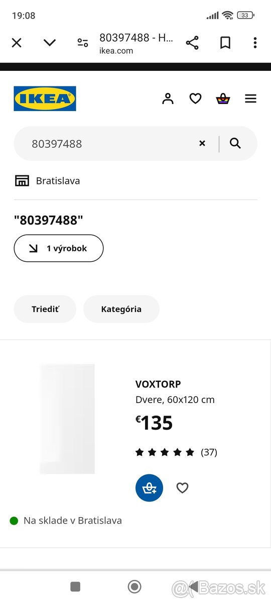 Predám dvere na kuchynskú linku Voxtorp - Ikea