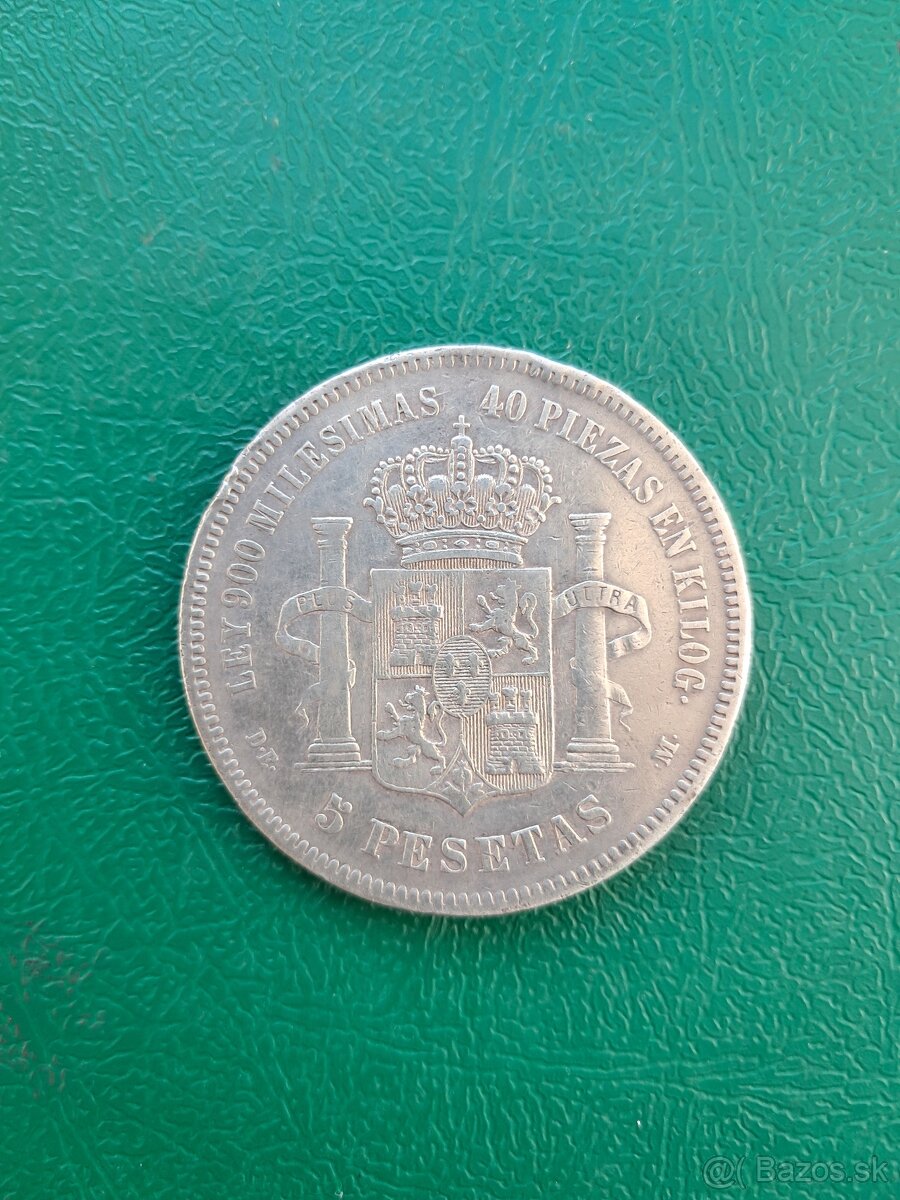 Španielsko 5 pesetas 1875