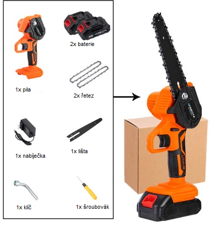 Mini elektrická motorová pila na baterii, 2 ks baterie