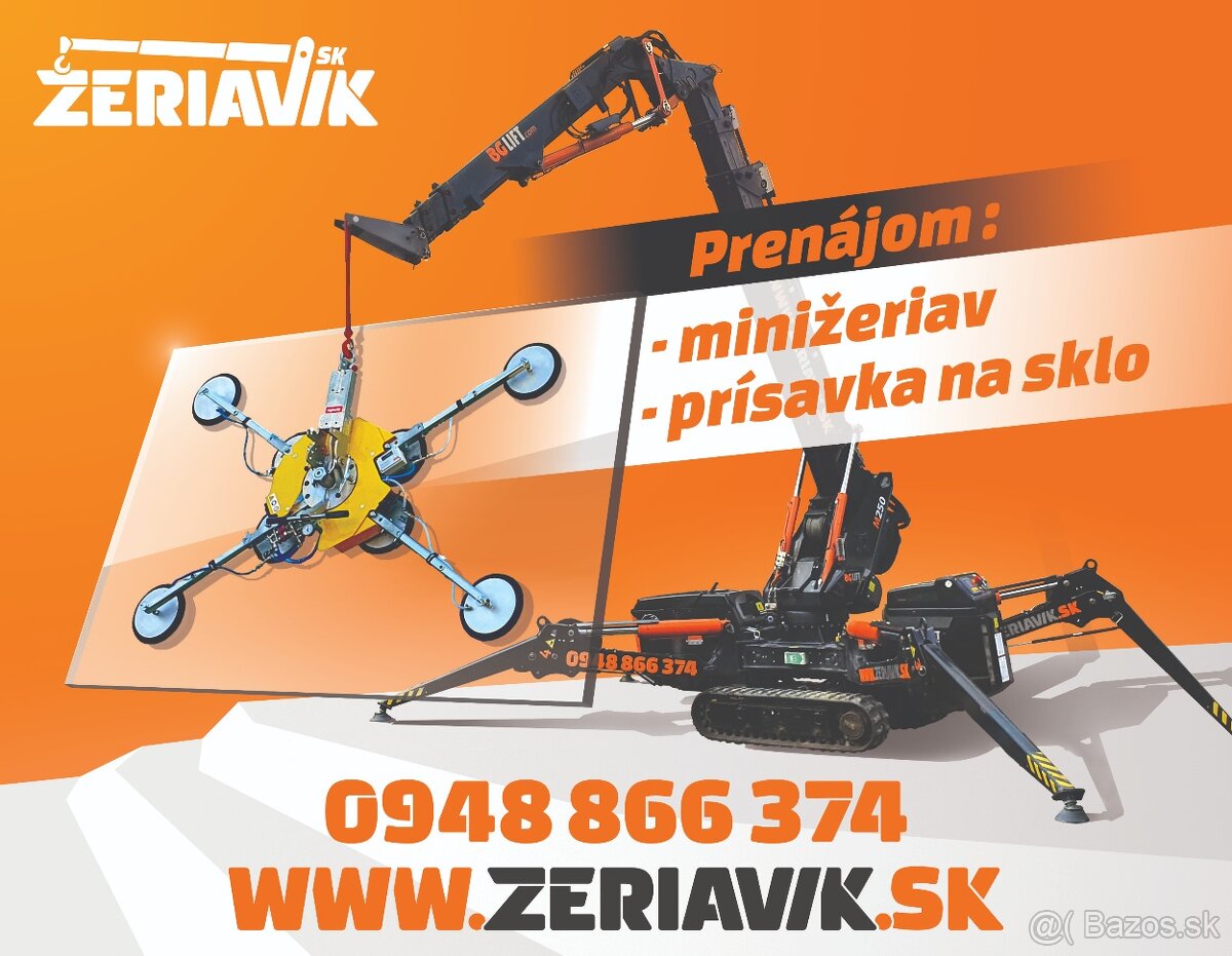 Prenájom: Minižeriav, prísavka