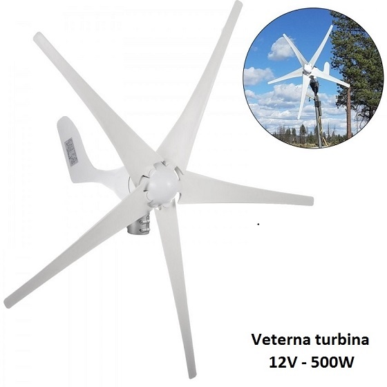 Veterná turbína pre dobijanie 12V/500W