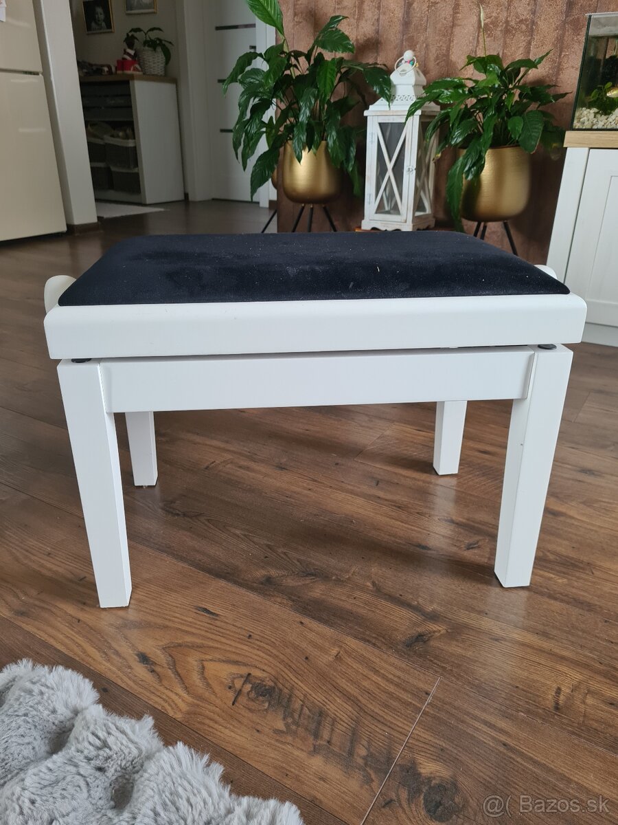 Piano Bench Deluxe Drevená klavírna stolička White Glos