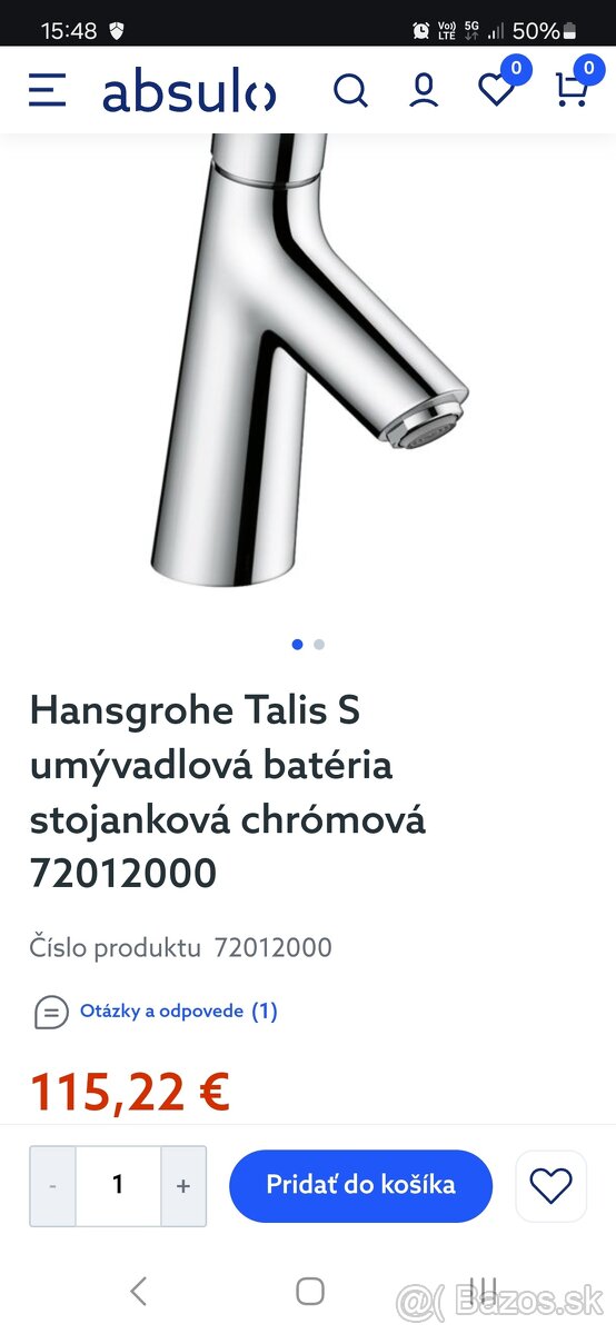 Predam Stojankovu umývadlovu bateriu Hansgrohe Talis S