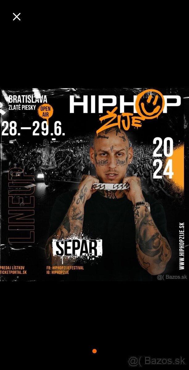 Predám 2 vstupenky na HipHop žije, zlaté piesky