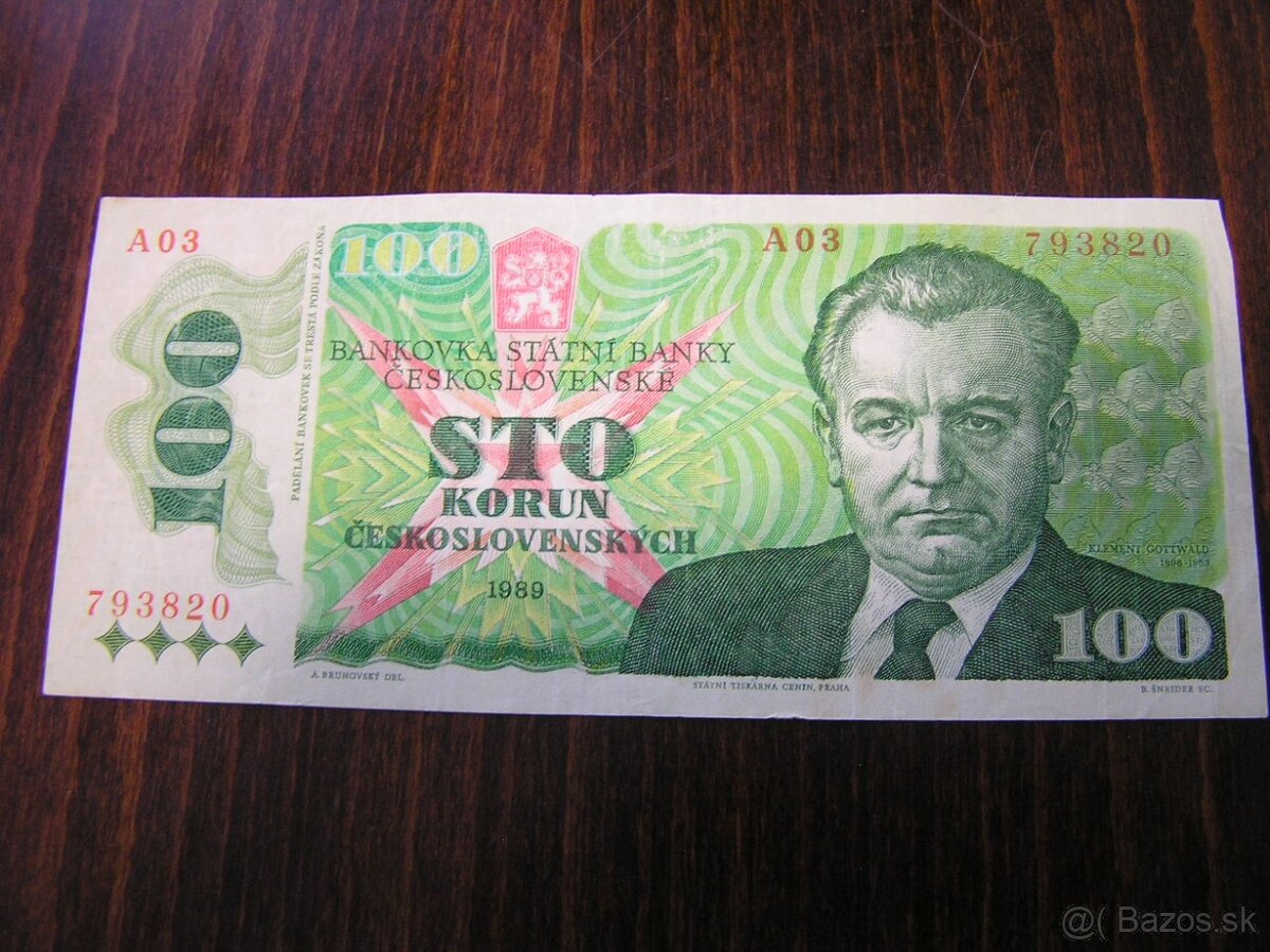 ČESKOSLOVENSKÉ BANKOVKY: 100-Kčs-1989