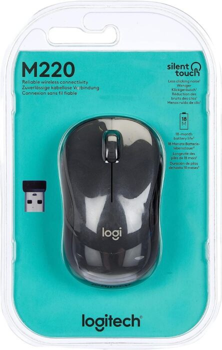 myš Logitech M220, bezdrôtová, optická, čierno-sivá