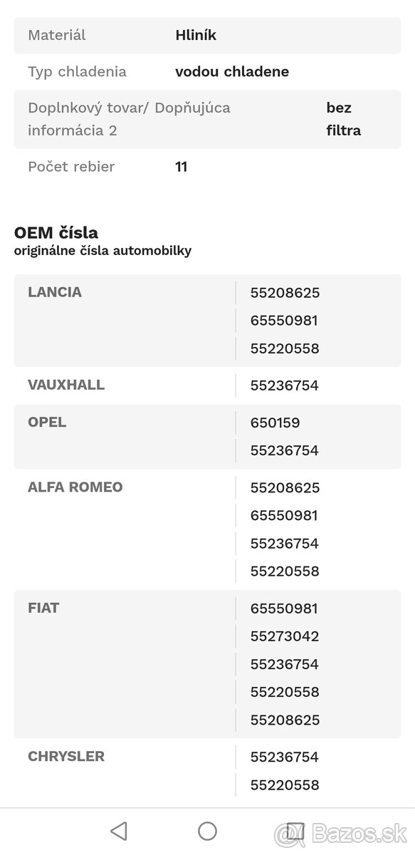 Chladič motorového oleja FT55406