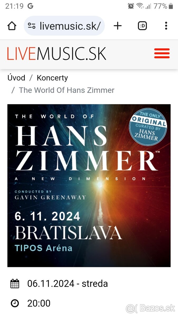 Koncert Hans Zimmer v Bratislave /REZERVOVANÉ/