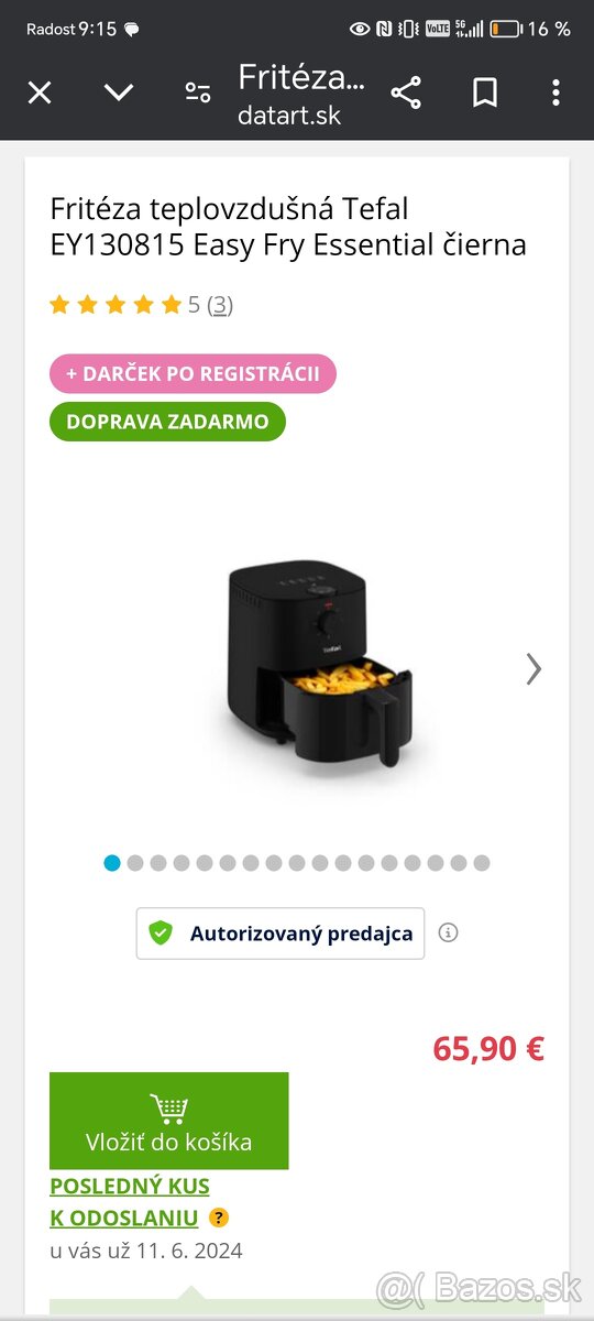 Predám  teplovzdušnu fritezu tefal