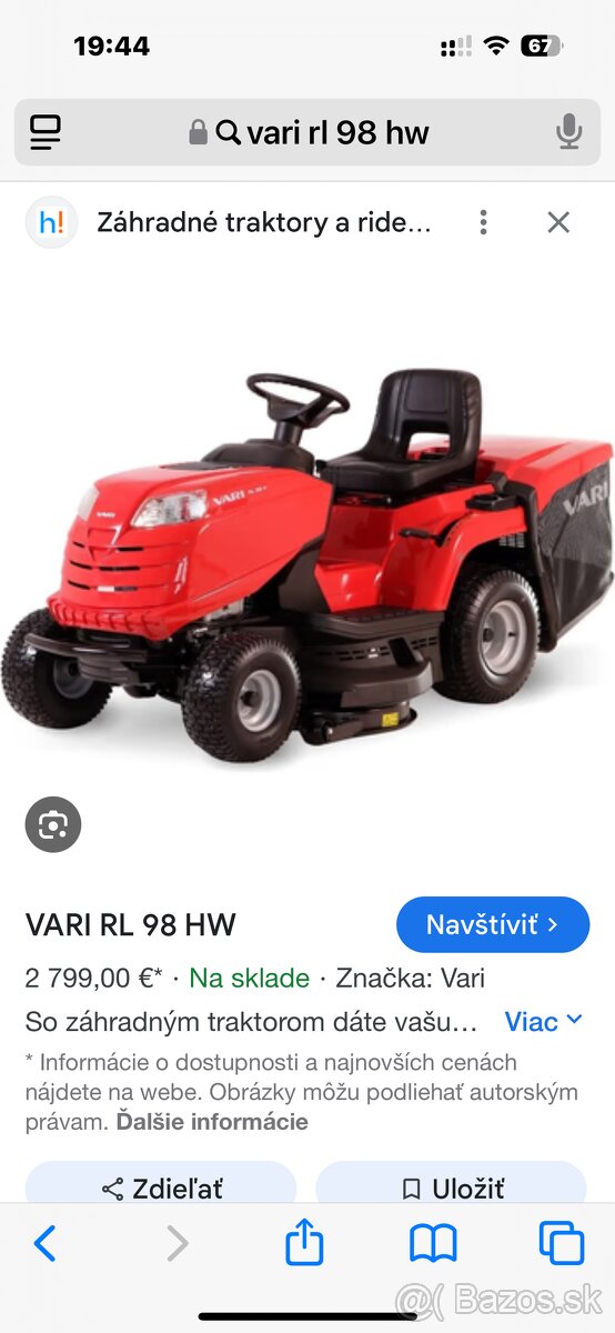 Traktorova kosačka Vari RL 98 HW