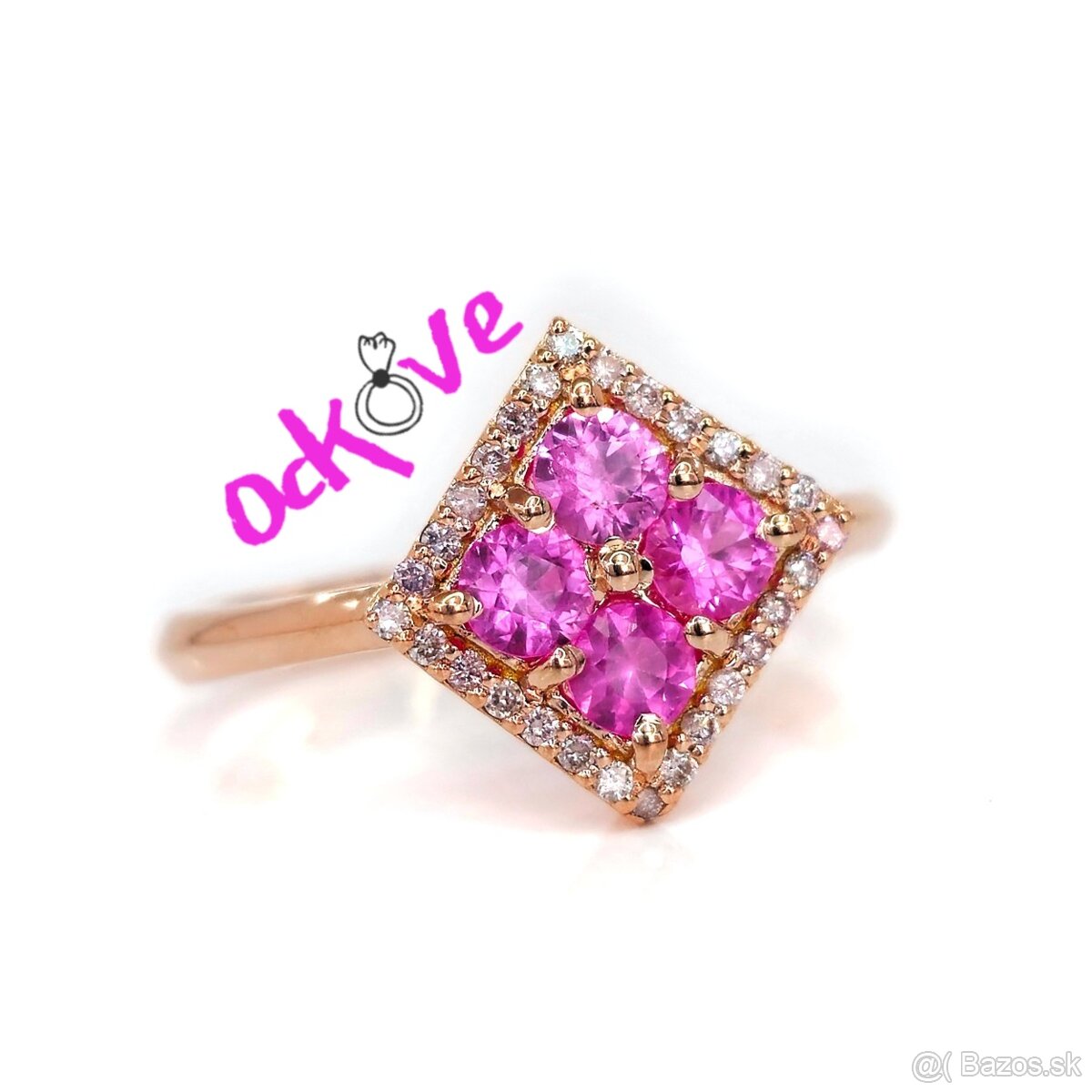 Zafírový Fancy Pink prsteň z ružového zlata a diamantami