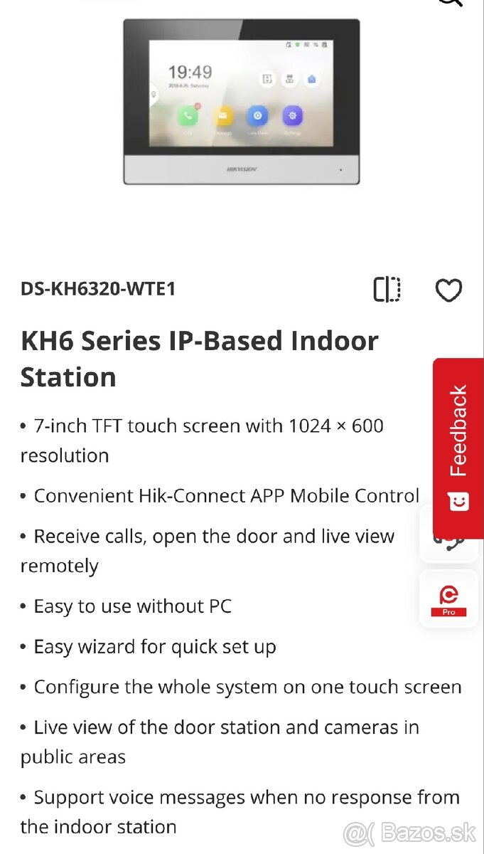 Hikvision DS-KH6320-WTE1 s drziakom nove balenie