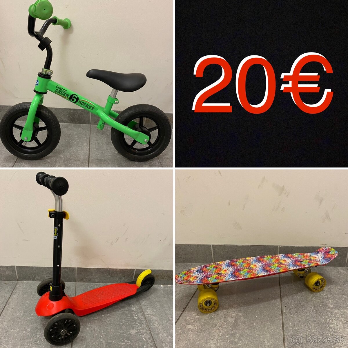 Odrážadlo + kolobezka + skateboard