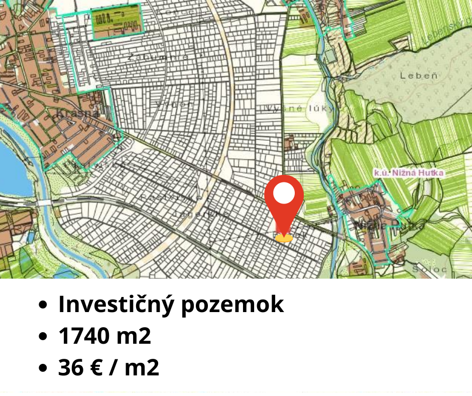 Investičný pozemok 1740m2, Košice Krásna - orná pôda