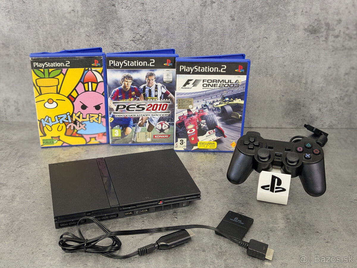 Sony Playstation 2, 1 ovládač, 8MB karta, 3 hry (PES, F1...