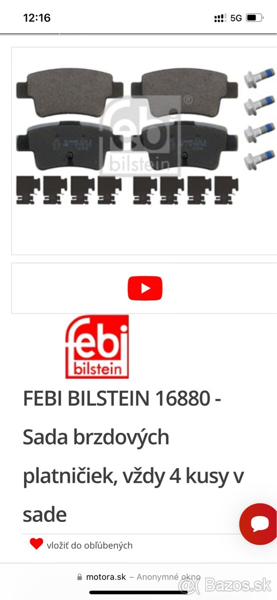 FEBI BILSTEIN 16880 - Sada brzdových platničiek