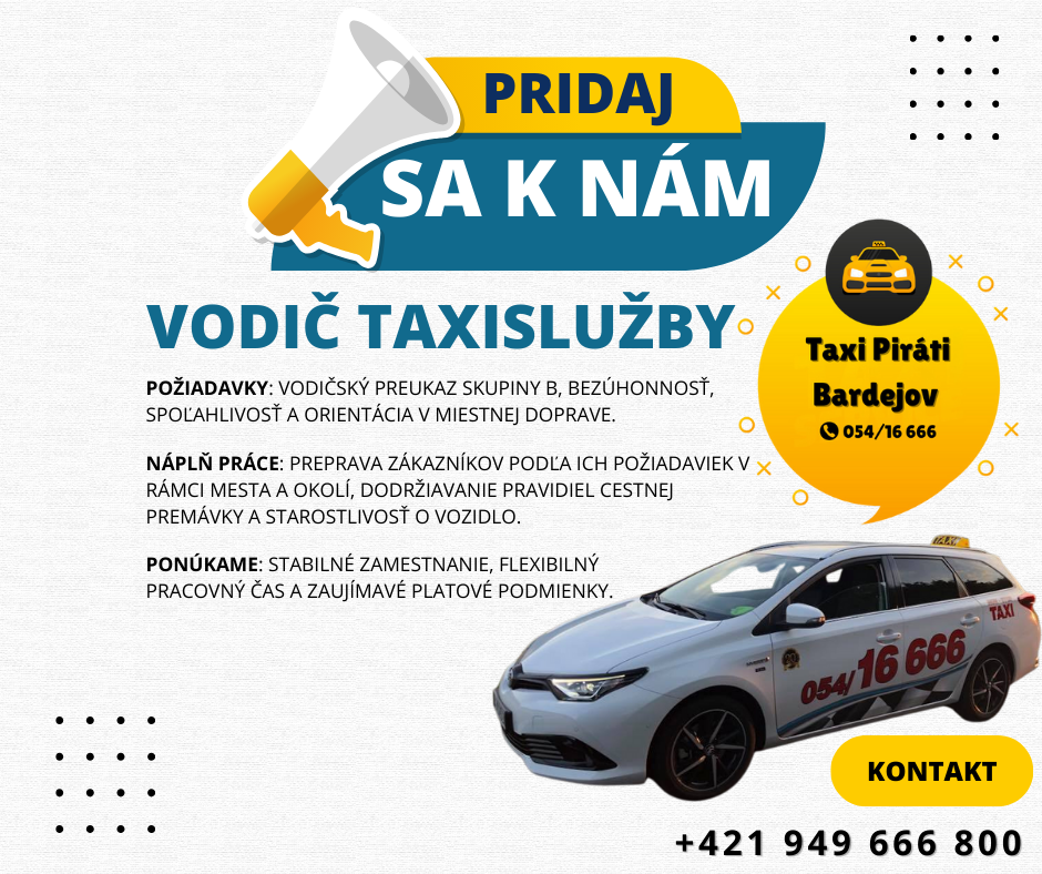 Hľadáme vodiča taxislužby do firmy Taxi Piráti