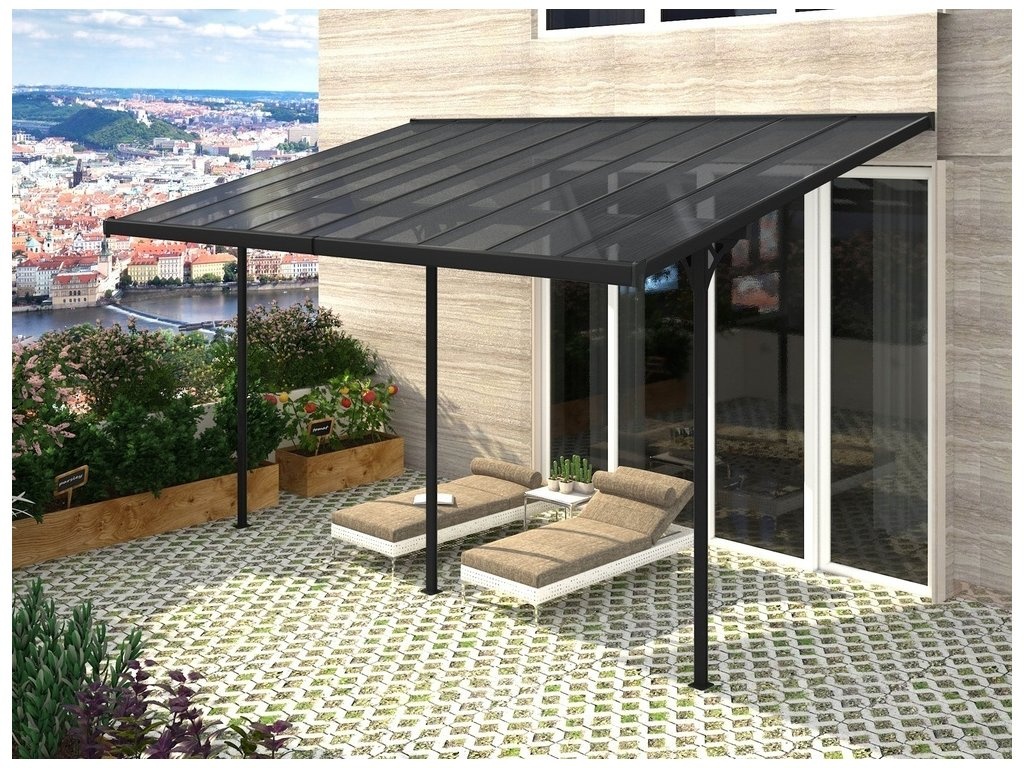 Hliníková pergola 5,5x3m a 6x3m - šedá a priehľadná