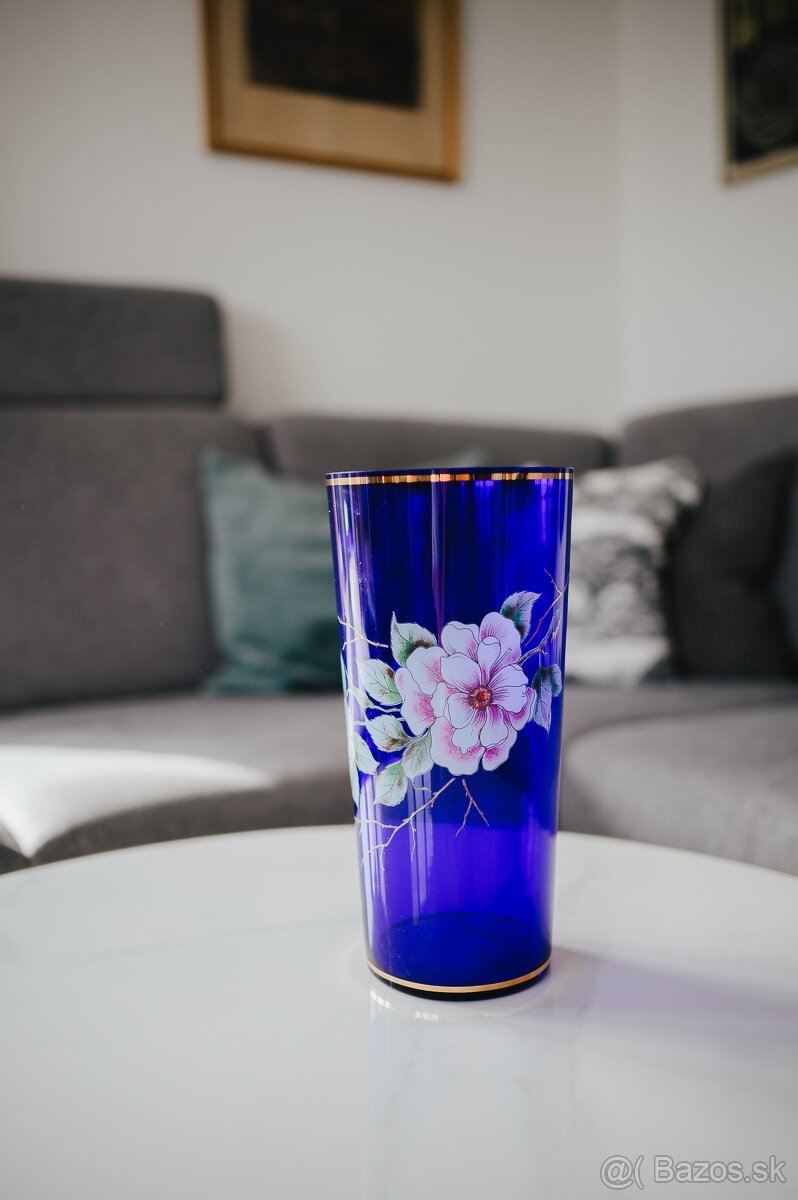 Modrá váza Bohemian crystal
