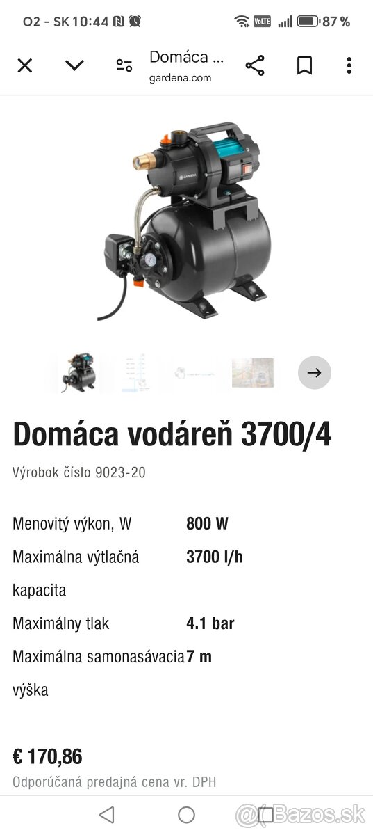 Domáca vodárnícka gardena 3600l