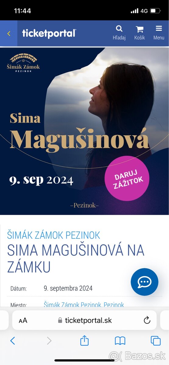 PREDÁM 2 LÍSTKY SIMA MAGUŠINOVÁ ZÁMOK PEZINOK 17/09/2024