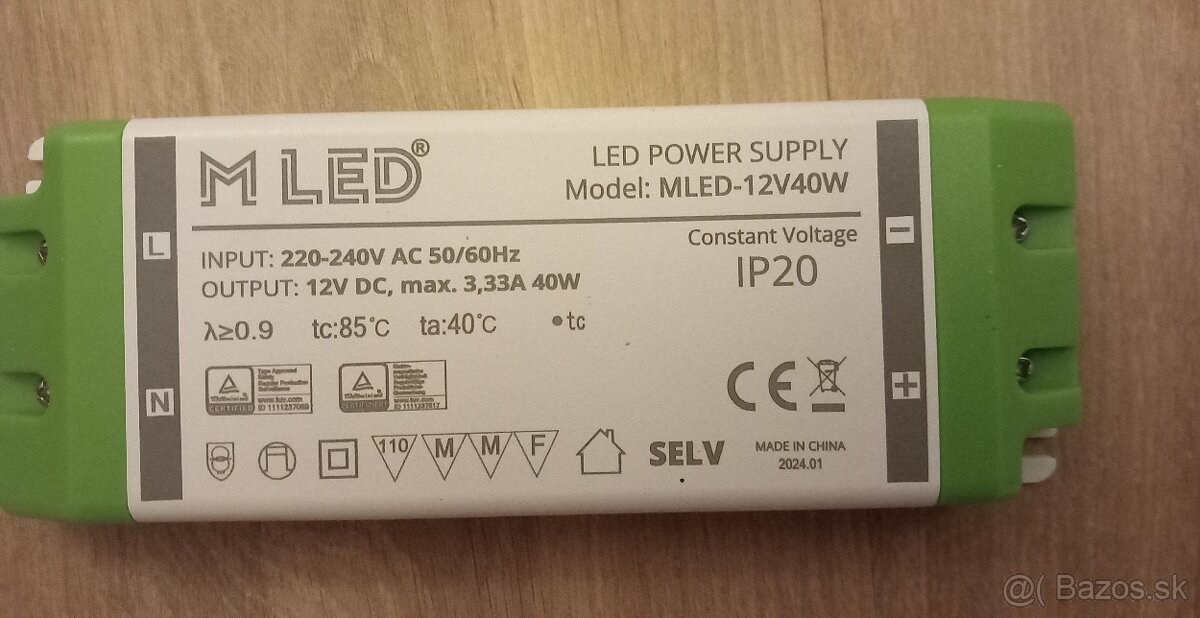 LED napájací zdroj 40W, 12V - nábytkový