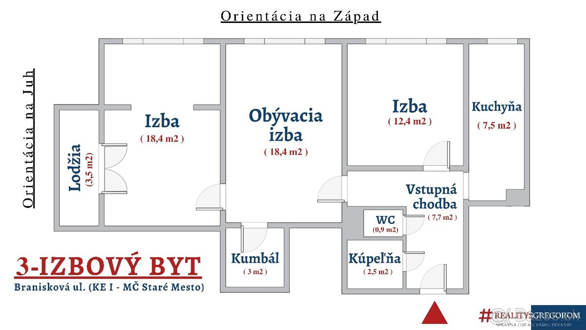 3-izbový byt, Braniskova ul., 73 m2, 5/12 pos., s LO