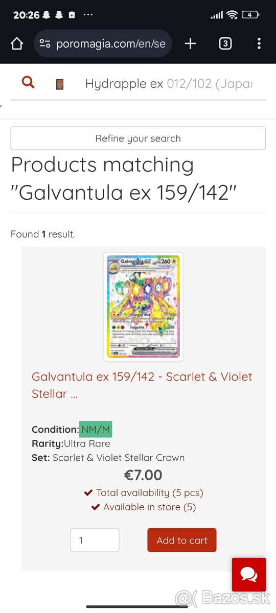 Pokemon karta Galvantula ex 159/142