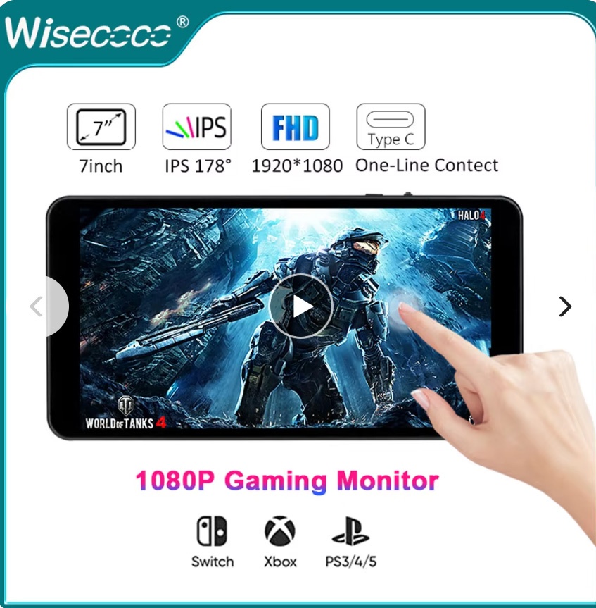 7 Inch 1920x1080 FHD Portable Monitor Touch IPS