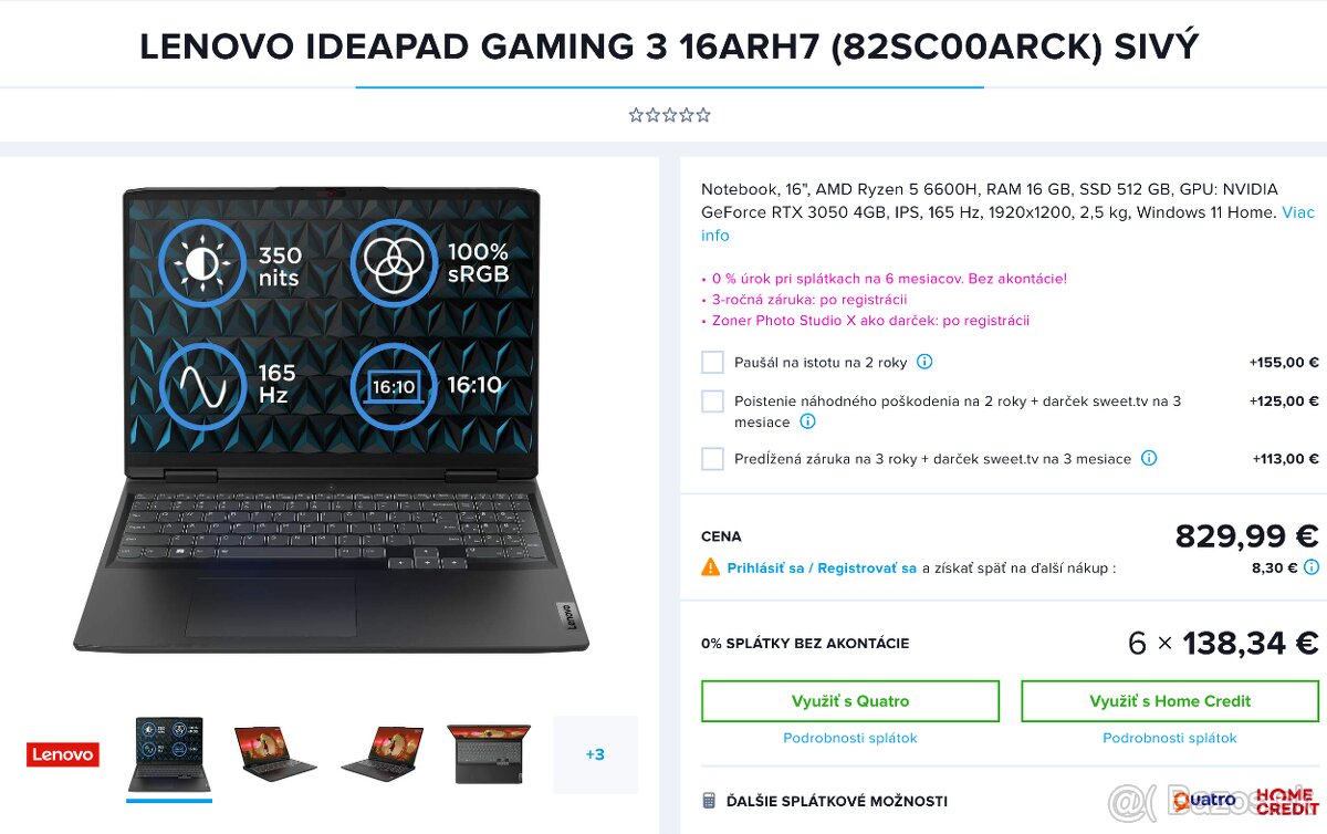 Lenovo IdeaPad Gaming 3 16ARH7 (82SC00ARCK) sivý