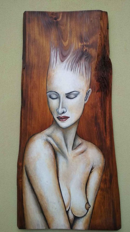 Dreveny malovany obraz 33x68cm