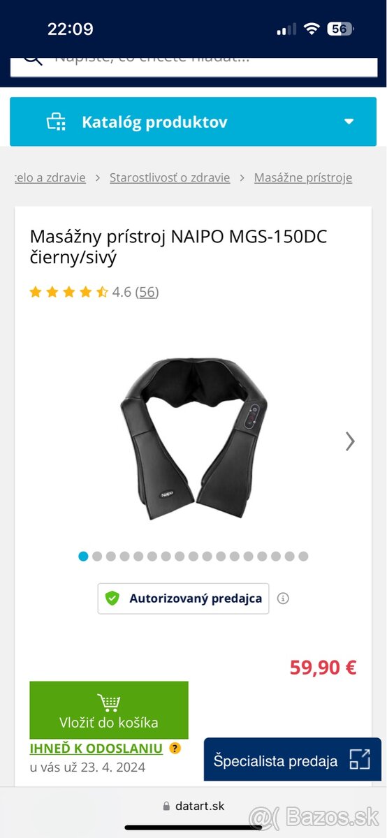 Masážny prístroj krk a ramená NAIPO Shiatsu MGS-150 DC