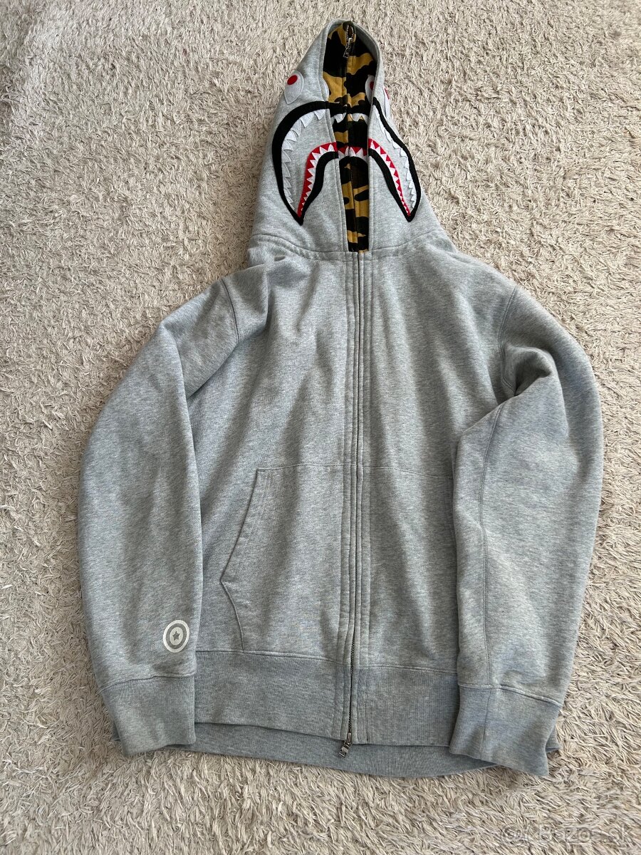 Bape A Bathing Ape Grey Double Hooded Shark Hoodie(Mikina)