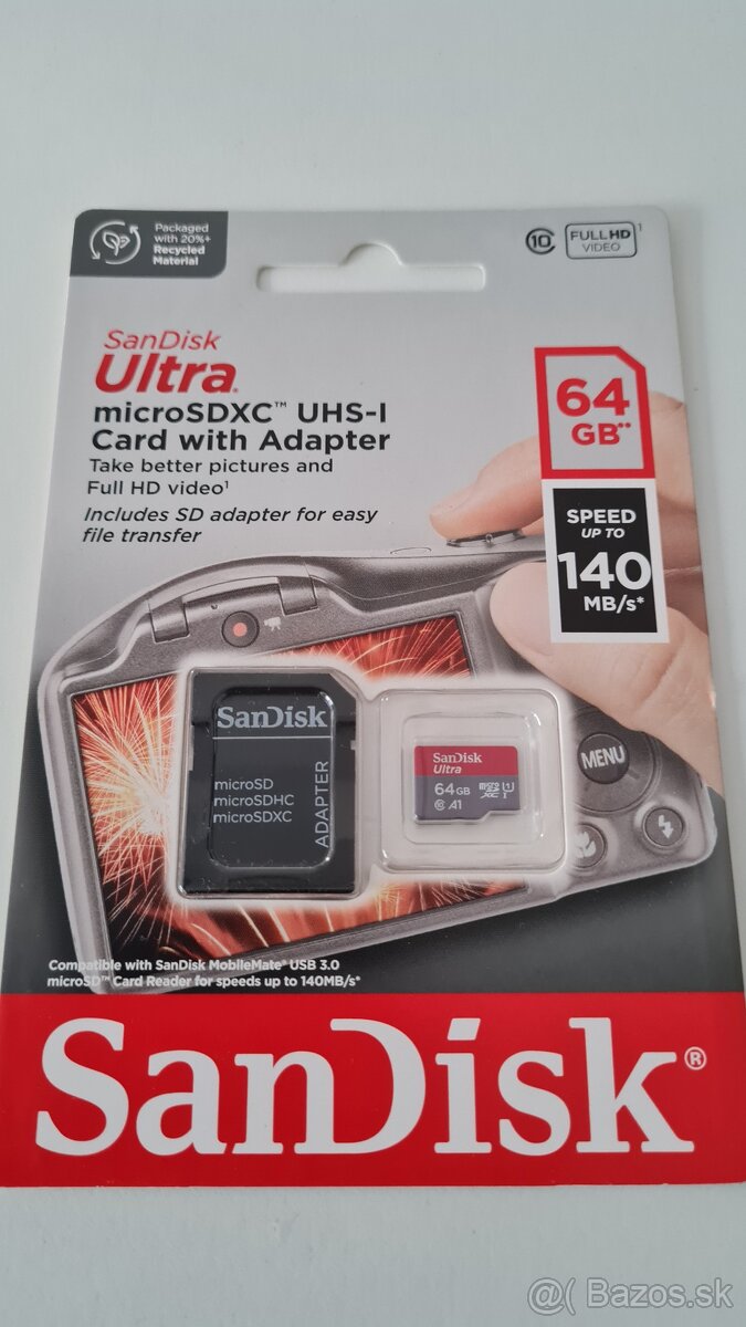 SanDisk Ultra 64GB microSDXC karta, UHS-I A1 + SD - nová