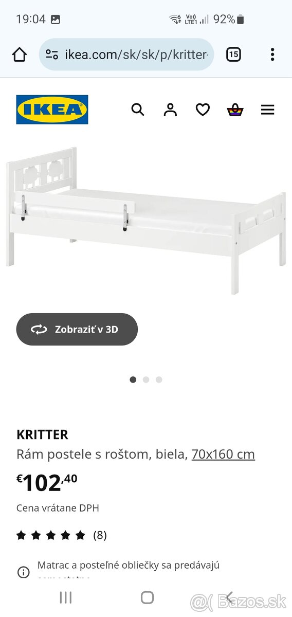 Predám detskú posteľ Kritter + matrac IKEA.