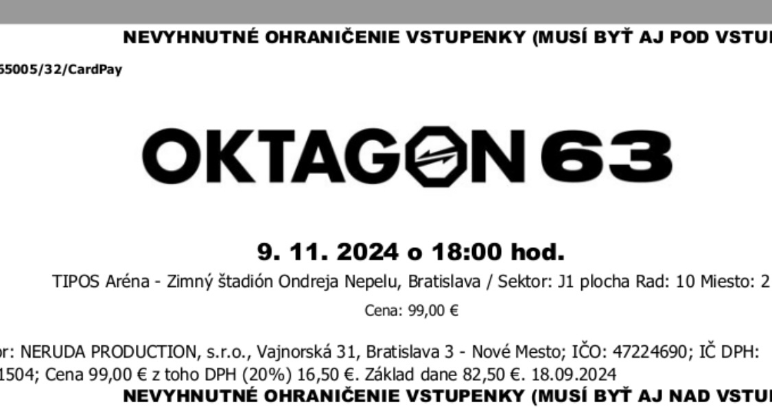 2 lístky Oktagon 9.11.24