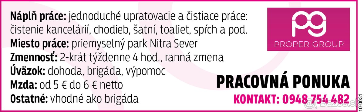 Upratovacie práce DHL - Nitra