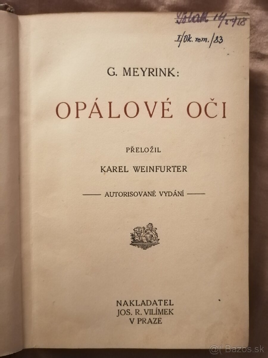 Gustav Meyrink - Opálové oči /prekl. Karel Weinfurter