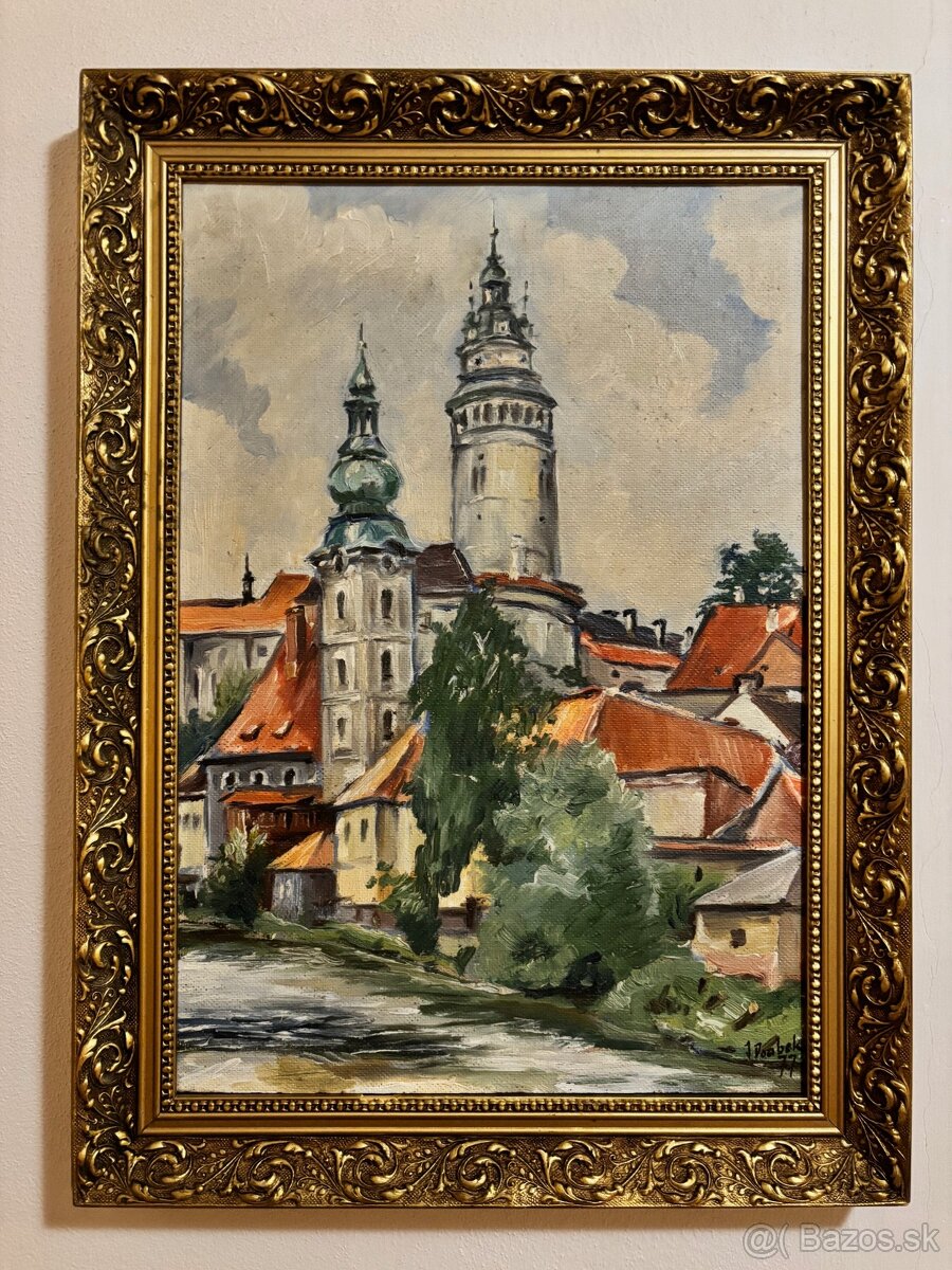 Obraz Českého Krumlova J. Doubek 1977-olej na desce 50x35cm