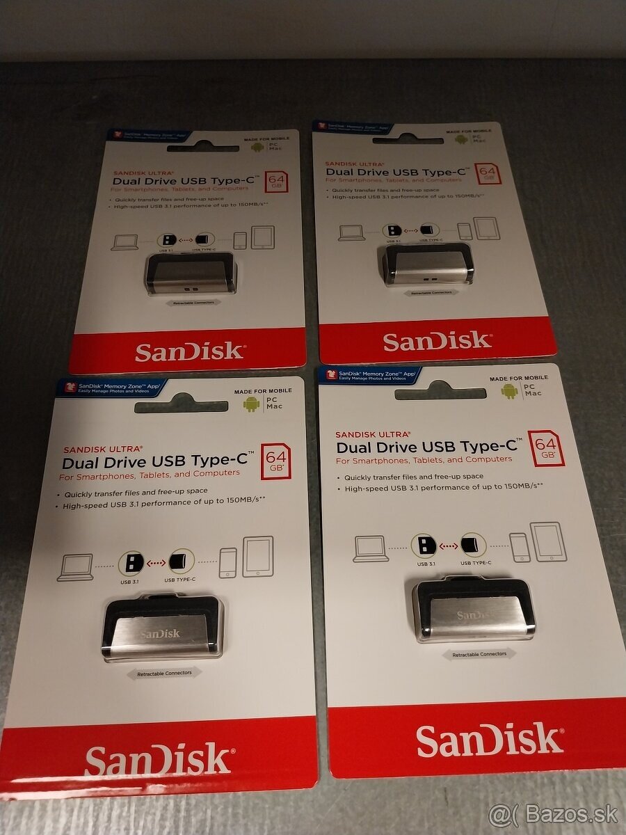 Predám 4ks usb kluc SanDisk USB/USB-C 64GB