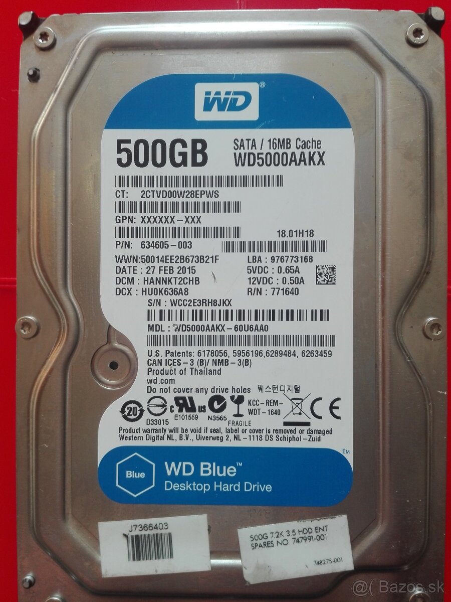 Predám 3,5" hdd 500 GB SATA