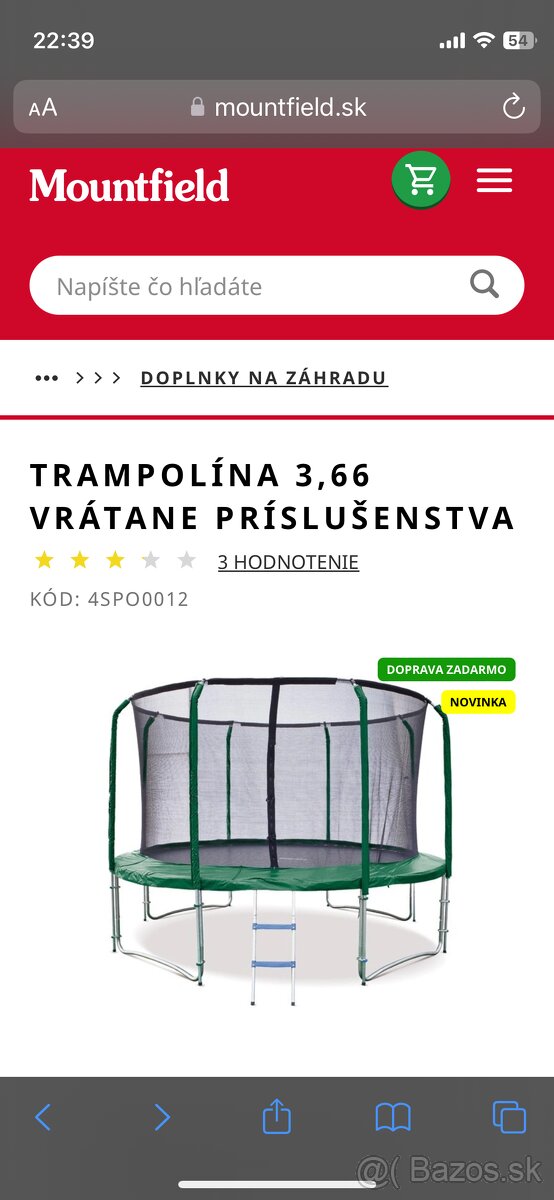 Trampolia 3,66m Mountfield