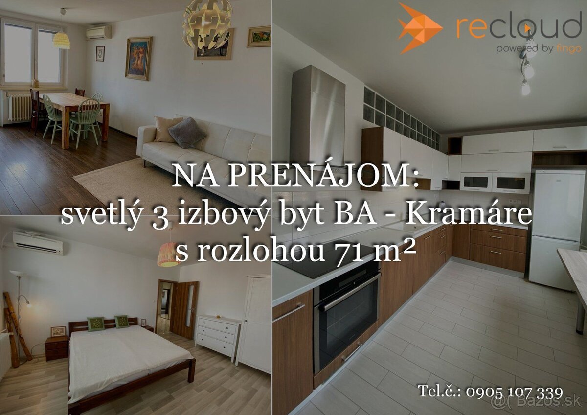 Krásny svetlý 3 izbový byt s balkónom, Bratislava - Kramáre