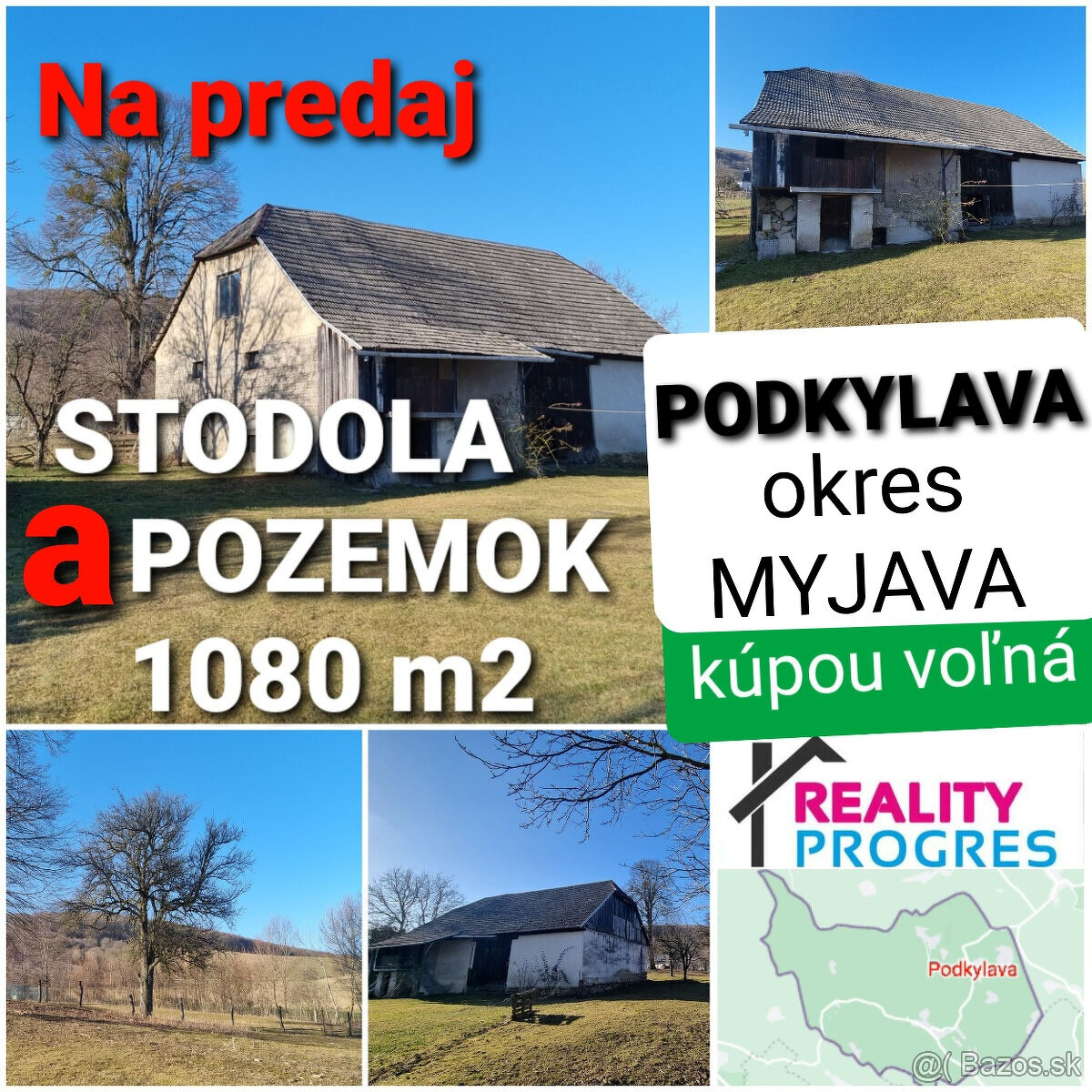 STODOLA A POZEMOK 1080m2 PODKYLAVA -MYJAVA - KÚPOU VOĽNÁ