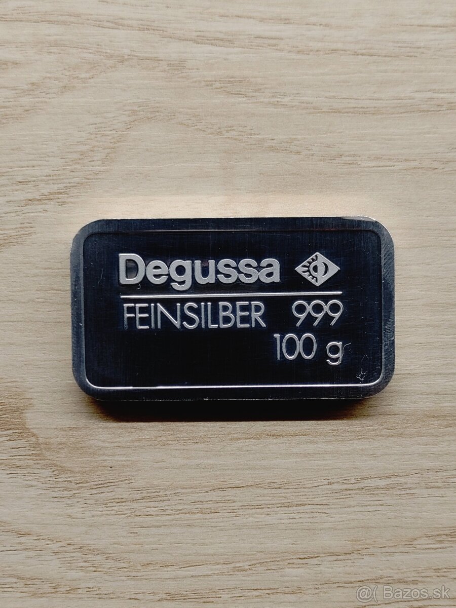 Strieborná tehlička Degussa 100g 999/1000