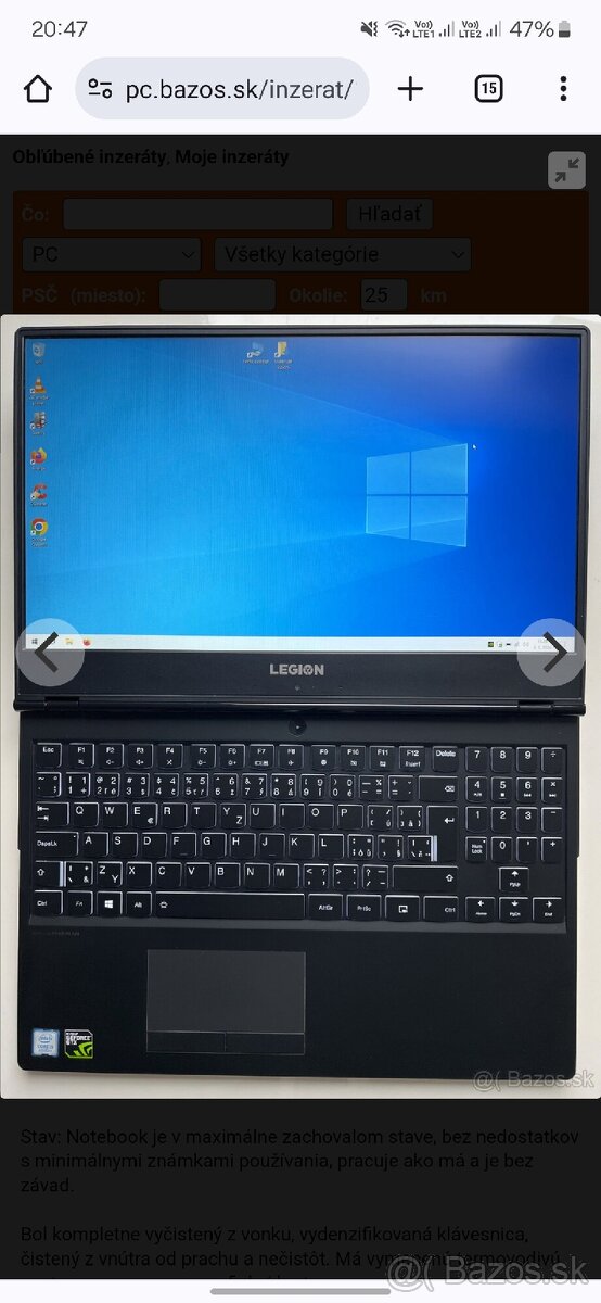 Predám herný notebook Lenovo Legion Y530-15ICH