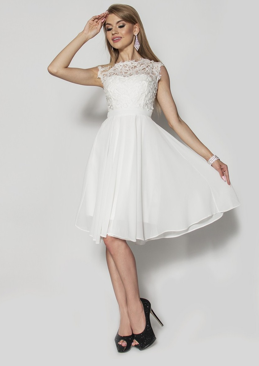Biele svadobné/popolnočné šaty po kolená S/M