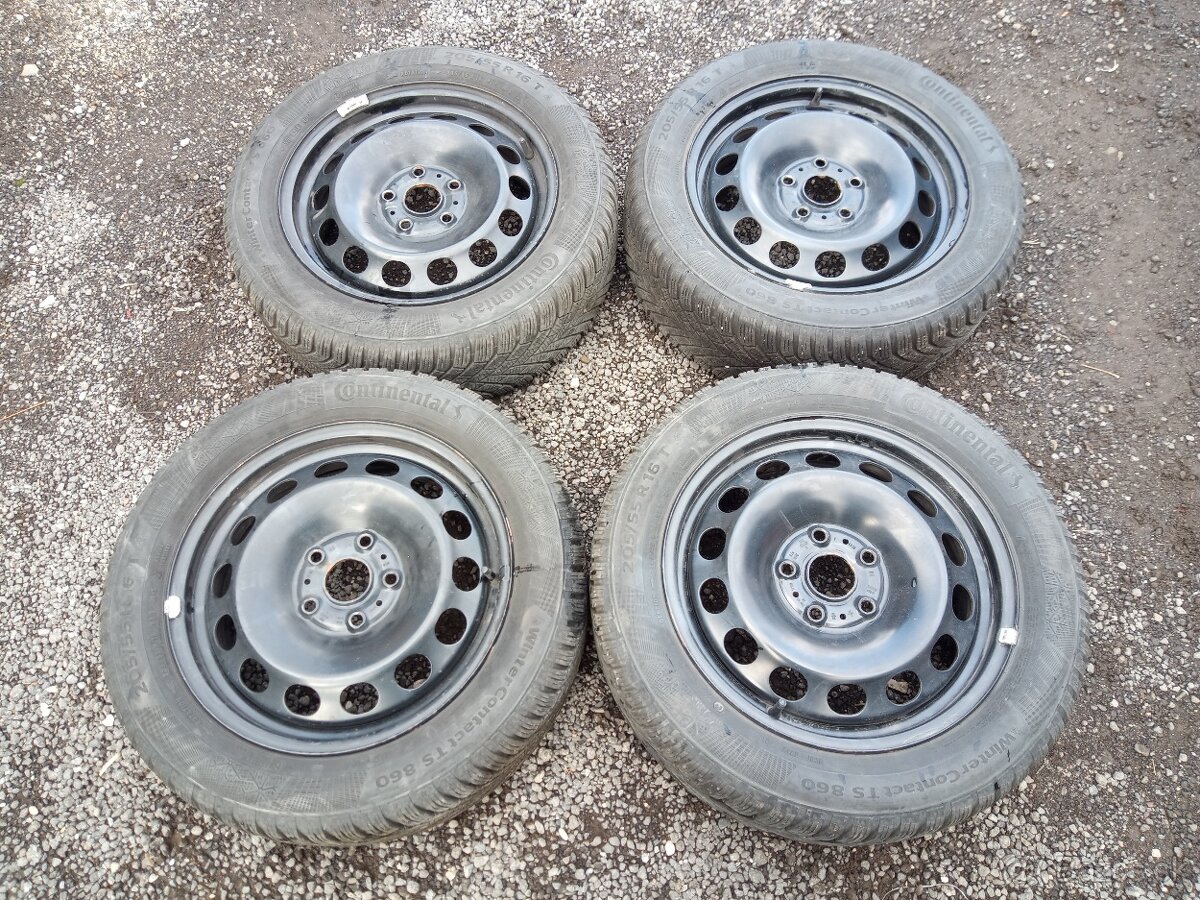 Predám 4ks zimné pneu Continental 205/55R16 na diskoch 5x112