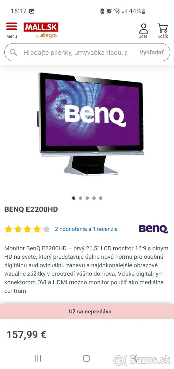 Monitor BenQ E2200HDA – 21,5” LCD