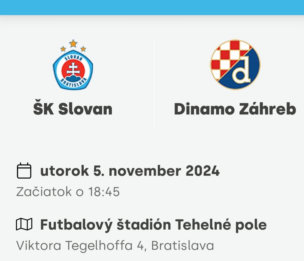 ŠK Slovan Bratislava vs GNK Dinamo Zagreb vstupenka